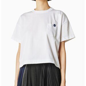 SACAI White Cotton S Embroidery Boxy Side Slits Knit Jersey Top T-Shirt 1 / S